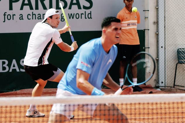TENNIS - French Open 2026 PARIS,FRANCE,30.MAY.26 - TENNIS - ATP, Tennis Herren World Tour, French Open, Roland Garros, Grand Slam. Image shows Lucas Miedler (AUT) and Alexander Erler (AUT).  GEPAxpictures xMatthiasxHauer