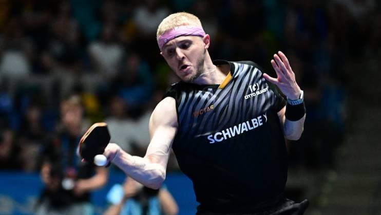 Roman Ruiz in the semi-finals of the TTBL Final Four in Frankfurt French national player Roman Ruiz from TTC Schwalbe Bergneustadt in action against Borussia Dusseldorf in the semi-finals of the TTBL Final Four in Frankfurt am Main at the Süwag Energie Arena on May 30, 2026 Frankfurt am Main Hessen Germany