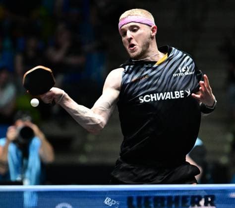 Roman Ruiz in the semi-finals of the TTBL Final Four in Frankfurt French national player Roman Ruiz from TTC Schwalbe Bergneustadt in action against Borussia Dusseldorf in the semi-finals of the TTBL Final Four in Frankfurt am Main at the Süwag Energie Arena on May 30, 2026 Frankfurt am Main Hessen Germany