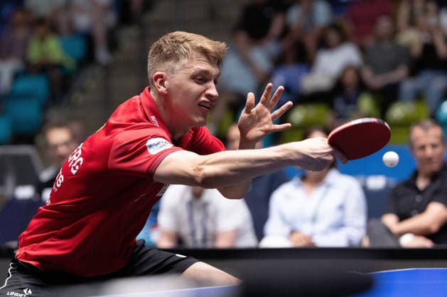 Anton Kaellberg SWE, Borussia Duesseldorf in action during the semifinal matches Borussia Düsseldorf TTC Schwalbe of the Liebherr TTBL Final4 at the Süwag Energie ARENA on May 30, 2026, in Frankfurt, Germany Copyright: JoaquimxFerreira