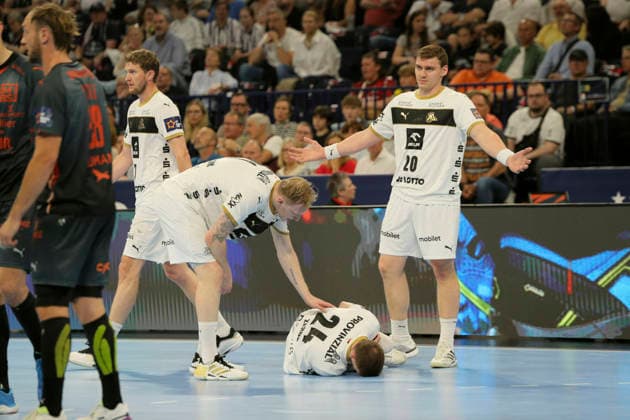 photo Loser Kiel , Lukas ZERBE am am Boden Handball Herren am Sa 30 05 2026 Mens EHF European League , Final Four in Hamburg THW Kiel Montpellier , Semifinal