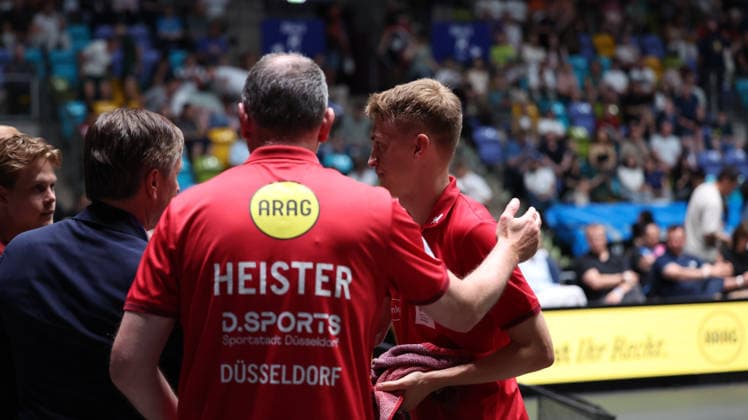 30 05 2026, xrekx, Tischtennis TTBL Final 4, Borussia Düsseldorf TTC Schwalbe Bergneustadt v l Anton Källberg Kaellberg Borussia Duesseldorf wins game 1 DFL DFB REGULATIONS PROHIBIT ANY USE OF PHOTOGRAPHS as IMAGE SEQUENCES and or QUASI VIDEO Frankfurt am Main