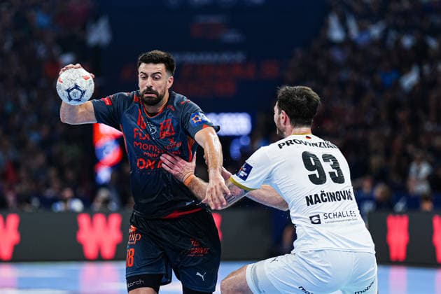 Agustin Cascado Marcelo Montpellier Handball, 18 , Veron Nacinovic THW Kiel, 93 GER, Montpellier Handball vs THW Kiel, Handball, EHF European League, Semi-final, Season 2025 2026, 30 05 2026 GER, Montpellier Handball vs THW Kiel, Handball, EHF European League, Semi-final, Season 2025 2026, 30 05 2026 Hamburg Copyright: xEibner-Pressefoto MarcelxvonxFehrnx EP_MFN