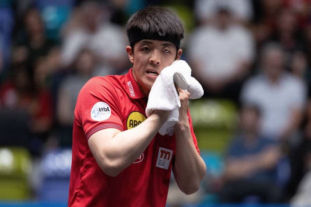 Dang Qiu GER, Borussia Duesseldorf the players are struggling with the heat in the arena during the semifinal matches Borussia Düsseldorf TTC Schwalbe of the Liebherr TTBL Final4 at the Süwag Energie ARENA on May 30, 2026, in Frankfurt, Germany Copyright: JoaquimxFerreira