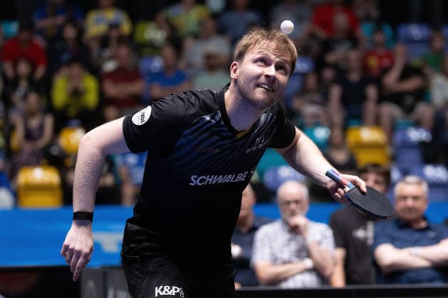 Benedikt Duda GER, TTC Schwalbe Bergneustadt serve during the semifinal matches Borussia Düsseldorf TTC Schwalbe of the Liebherr TTBL Final4 at the Süwag Energie ARENA on May 30, 2026, in Frankfurt, Germany Copyright: JoaquimxFerreira