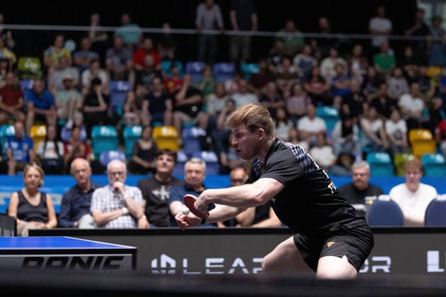 Benedikt Duda GER, TTC Schwalbe Bergneustadt in action during the semifinal matches Borussia Düsseldorf TTC Schwalbe of the Liebherr TTBL Final4 at the Süwag Energie ARENA on May 30, 2026, in Frankfurt, Germany Copyright: JoaquimxFerreira