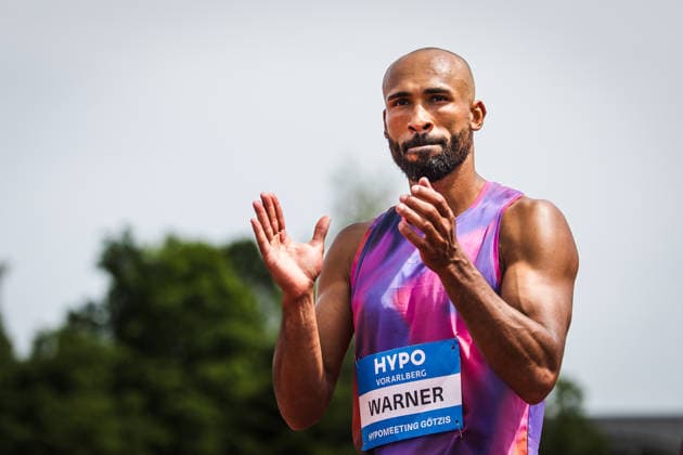 51 Hypomeeting, Goetzis AT , 30 05 2026 GOETZIS, SWITZERLAND MAY 30 Damian WARNER of Canada reacts after the 100 m of the mens decathlon at the 51 Hypomeeting, Goetzis AT on May 30, 2026 in Goetzis, Switzerland Copyright: xBEAUTIFULxSPORTS UlfxSchillerx