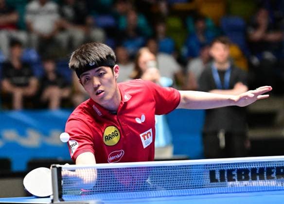 Dang Qiu in the semi-finals of the TTBL Final Four in Frankfurt German international Dang Qiu of Borussia Düsseldorf in action against TTC Schwalbe Bergneustadt in the semi-finals of the TTBL Final Four in Frankfurt am Main at the Süwag Energie Arena on May 30, 2026 Frankfurt am Main Hessen Germany