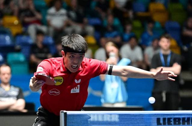 Dang Qiu in the semi-finals of the TTBL Final Four in Frankfurt German international Dang Qiu of Borussia Düsseldorf in action against TTC Schwalbe Bergneustadt in the semi-finals of the TTBL Final Four in Frankfurt am Main at the Süwag Energie Arena on May 30, 2026 Frankfurt am Main Hessen Germany