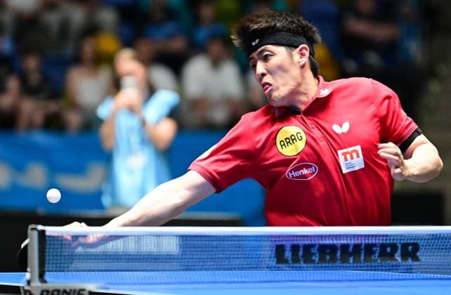 Dang Qiu in the semi-finals of the TTBL Final Four in Frankfurt German international Dang Qiu of Borussia Düsseldorf in action against TTC Schwalbe Bergneustadt in the semi-finals of the TTBL Final Four in Frankfurt am Main at the Süwag Energie Arena on May 30, 2026 Frankfurt am Main Hessen Germany