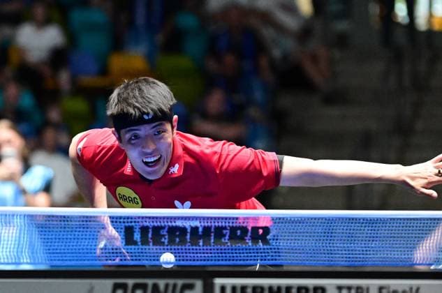 Dang Qiu in the semi-finals of the TTBL Final Four in Frankfurt German international Dang Qiu of Borussia Düsseldorf in action against TTC Schwalbe Bergneustadt in the semi-finals of the TTBL Final Four in Frankfurt am Main at the Süwag Energie Arena on May 30, 2026 Frankfurt am Main Hessen Germany