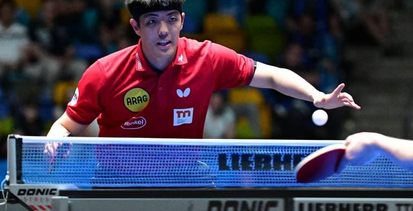 Dang Qiu in the semi-finals of the TTBL Final Four in Frankfurt German international Dang Qiu of Borussia Düsseldorf in action against TTC Schwalbe Bergneustadt in the semi-finals of the TTBL Final Four in Frankfurt am Main at the Süwag Energie Arena on May 30, 2026 Frankfurt am Main Hessen Germany
