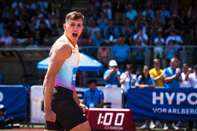 51 Hypomeeting, Goetzis AT , 30 05 2026 GOETZIS, SWITZERLAND MAY 30 Simon EHAMMER of Switzerland reacts to his world record in the long jump for decathletes at the 51 Hypomeeting, Goetzis AT on May 30, 2026 in Goetzis, Switzerland Copyright: xBEAUTIFULxSPORTS UlfxSchillerx