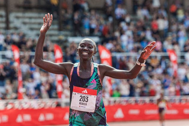 260530 Rebeca Chesir, Kenya, cheers during the Stockholm Marathon on May 30, 2026 in Stockholm  Copyright: KENTAxJÖNSSON BB260530KJ027