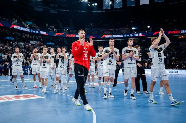 Hamburg 30 05 2026, Handball, Men, EHF European League Men 2025 26, Semi-final, Montpellier Handball THW Kiel The team thanks the fans