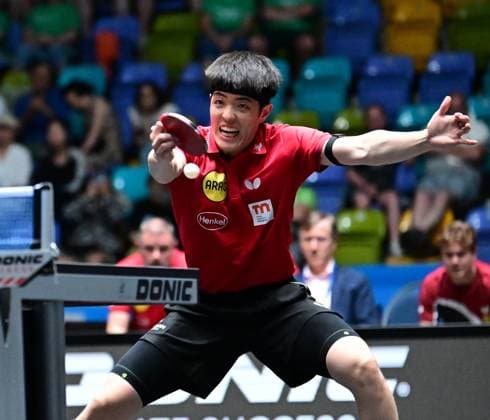 Dang Qiu in the semi-finals of the TTBL Final Four in Frankfurt German international Dang Qiu of Borussia Düsseldorf in action against TTC Schwalbe Bergneustadt in the semi-finals of the TTBL Final Four in Frankfurt am Main at the Süwag Energie Arena on May 30, 2026 Frankfurt am Main Hessen Germany