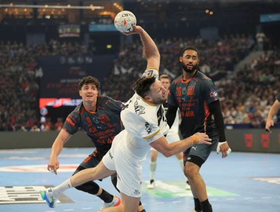 photo Goal throw by Harald Reinkind Kiel Handball Men on Sat 30 05 2026 Mens EHF European League , Final Four in Hamburg THW Kiel Montpellier , Semifinal