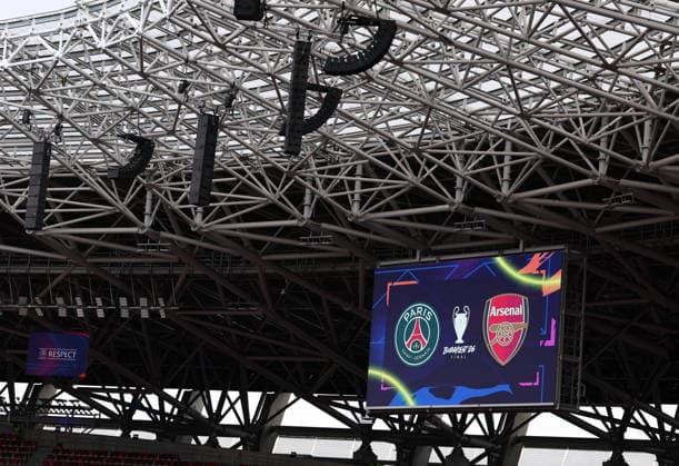 Budapest, Hungary, 30th May 2026. Preview of the stadium before the Paris Saint Germain vs Arsenal UEFA Champions League Final match at Puskas Arena, Budapest. Picture credit should read: David Klein Sportimage EDITORIAL USE ONLY. No use with unauthorised audio, video, data, fixture lists, club league logos or live services. Online in-match use limited to 120 images, no video emulation. No use in betting, games or single club league player publications. SPI_012_DK_PSG_Arsenal SPI-4828-0012