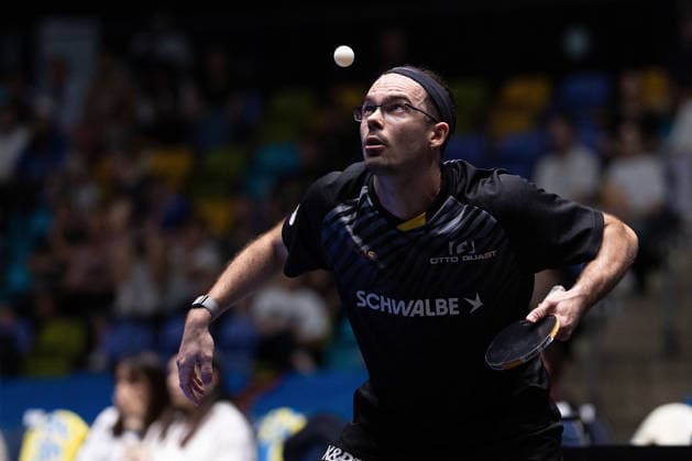 Leo de Nodrest FRA, TTC Schwalbe Bergneustadt in action during the semifinal matches Borussia Düsseldorf TTC Schwalbe of the Liebherr TTBL Final4 at the Süwag Energie ARENA on May 30, 2026, in Frankfurt, Germany Copyright: JoaquimxFerreira