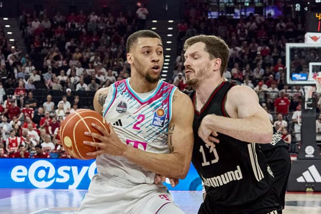 German Basketball Bundesliga BBL , FC Bayern München Basketball vs TELEKOM BASKETS Bonn, Munich FC Bayern Basketball, Bonn TELEKOM BASKETS, 2026 05 30 in Munich SAP Garden COMITHIER Alijah TELEKOM BASKETS Bonn Small Forward SF Nr2 BON2 , OBST Andreas FC Bayern München Basketball Shooting Guard SG Nr13 FCBB13 sportworld Munich SAP Garden Bayern Germany