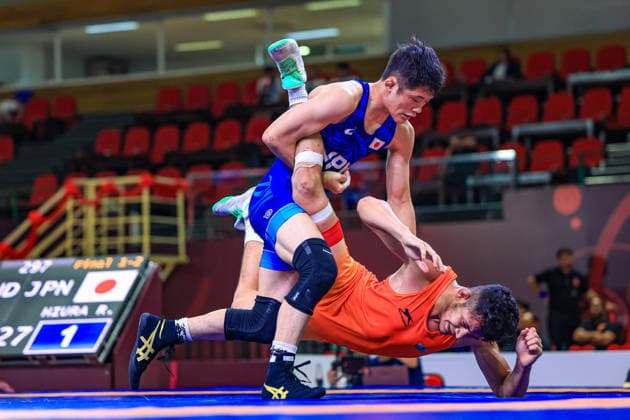 U17 Wrestling Asian Championships 65kg FS Rihito Hiura JPN df Vineet Vineet IND Copyright: xAmirrezaxAliasgarix xUnitedxWorlx Kadir Caliskan United World Wr