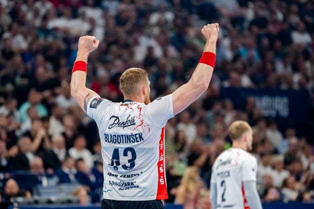 Hamburg 30 05 2026, Handball, Men, EHF European League Men 2025 26, Semi-final, MT Melsungen SG Flensburg Handewitt Blaz Blagotinsek SG Flensburg Handewitt, 43 cheers