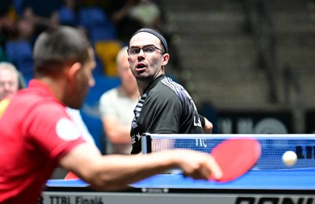 Leo de Nodrest in the semi-finals of the TTBL Final Four in Frankfurt The French national player Leo de Nodrest from TTC Schwalbe Bergneustadt successfully in action against Borussia Dusseldorf in the semi-finals of the TTBL Final Four in Frankfurt am Main in the Süwag Energie Arena on May 30, 2026 Frankfurt am Main Hessen Germany