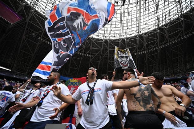 PSG Fans at UEFA Champions League Final - Budapest PSG fans seen in the stands ahead of the UEFA Champions League Final between Paris Saint-Germain and Arsenal at Puskas Arena in Budapest, Hungary on May 30, 2026. Photo by Alexis Jumeau ABACAPRESS.COM Budapest Hungary  Copyright: xJumeauxAlexis ABACAx