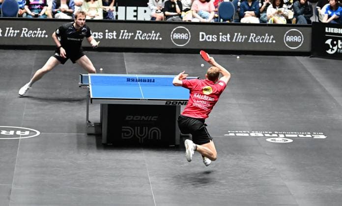 Anton Kallberg in the semi-finals of the TTBL Final Four in Frankfurt The Swede Anton Kallberg from Borussia Düsseldorf successfully in action against Benedikt Duda from TTC Schwalbe Bergneustadt in the semi-finals of the TTBL Final Four in Frankfurt am Main in the Süwag Energie Arena on May 30, 2026 Kallberg equalizes to 2 2 from Frankfurt am Main Hessen Germany