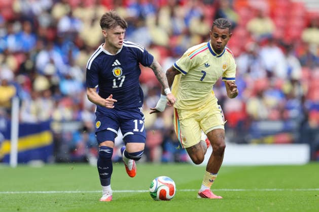 RECORD DATE NOT STATED 30th May 2026; Hampden Park, Glasgow, Scotland; Friendly International Football, Scotland versus Curacao; Ben Gannon-Doak of Scotland goes past Juninho Bacuna of Curacao DavidxYoung