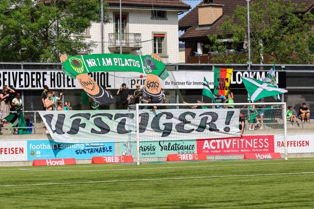 Soccer Switzerland Promotion League 2025 2026 Last matchday, 30 05 2026 SC Kriens vs FC Bavois Kleinfeld Kriens, Switzerland Choreo by the fans of SC Kriens Kriens Stadium Kleinfeld Lucerne Switzerland Copyright: xAmiirxAmedjouax