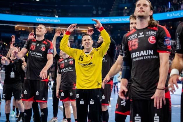 Hamburg 30 05 2026, Handball, Men, EHF European League Men 2025 26, Semi-final, MT Melsungen SG Flensburg Handewitt Cheering Nebojsa Simic MT Melsungen, 16 after match