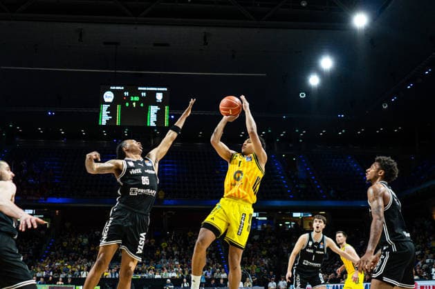 Jack Kayil Alba Berlin, 7 with a throw attempt 30 05 2026, Alba Berlin vs Bamberg Baskets, Basketball, BBL, Max Schmeling Halle, Berlin DFL regulations prohibit any use of photographs as image sequences and or quasi video Copyright: HMBxMedia xFinnxWeidmann