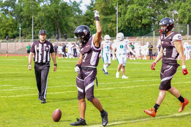2026 05 30, Berlin Rebels vs Schwäbisch Hall Unicorns, GFL, Mommsenstadion, Berlin Jermaine Eniyagu Berlin Rebels, 17 , Joy and emotions