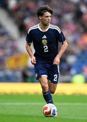 Glasgow, Scotland, 30th May 2026. Aaron Hickey of Scotland during the Scotland vs Curacao International Friendly, Länderspiel, Nationalmannschaft match at Hampden Park, Glasgow. Picture credit should read: Neil Hanna Sportimage EDITORIAL USE ONLY. No use with unauthorised audio, video, data, fixture lists, club league logos or live services. Online in-match use limited to 120 images, no video emulation. No use in betting, games or single club league player publications. SPI_089_NH_Scotland_Curacao SPI-4830-0089
