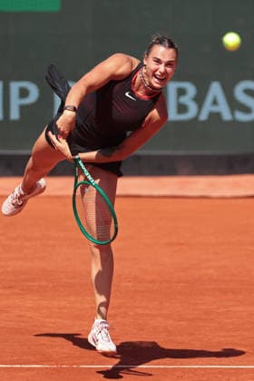 RECORD DATE NOT STATED 30th May 2026; Roland Garros, Paris, France; 2026 French Open Tennis, Day 12; Aryna Sabalenka serves against Daria Kasatkina (AUS) JonxBromley