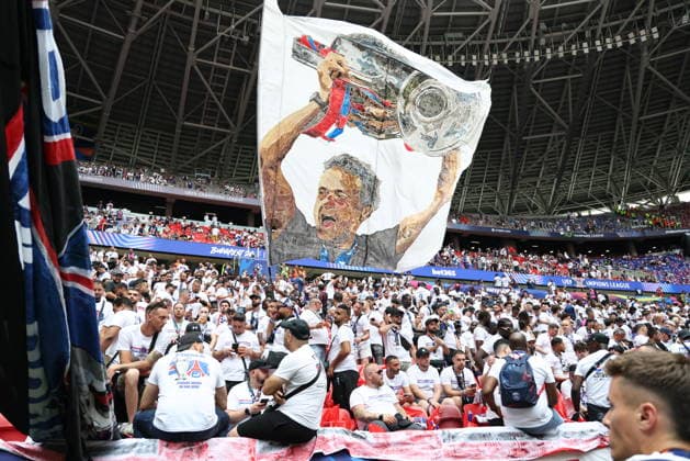 Paris Saint Germain fans cheer on during the 2025 2026 Champions League Final football match between Paris Saint Germain and Arsenal FC at Puskas Arena stadium in Budapest (Hungary), May 30th, 2026. CesarexPurini