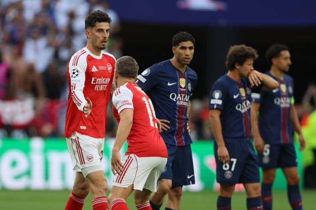 Paris Saint-Germain v Arsenal FC - UEFA Champions League Final 2026 Kai Havertz and Leandro Trossard of Arsenal celebrate 1st goal during the UEFA Champions League Final 2026 match between Paris Saint-Germain and Arsenal FC at Puskas Arena on May 30, 2026 in Budapest, Hungary. WARNING! This Photograph May Only Be Used For Newspaper And Or Magazine Editorial Purposes. May Not Be Used For Publications Involving 1 player, 1 Club Or 1 Competition Without Written Authorisation From Football DataCo Ltd. For Any Queries, Please Contact Football DataCo Ltd on +44 (0) 207 864 9121 Budapest Puskas Arena Hungary Hungary Copyright: xAllstarxPicturexLibraryxLtdx