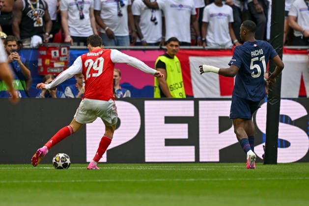 SOCCER - UEFA CL, PSG vs Arsenal BUDAPEST,HUNGARY,30.MAY.26 - SOCCER - UEFA Champions League, final, Paris Saint-Germain vs Arsenal FC. Image shows Kai Havertz (Arsenal) and Willian Pacho (PSG). Keywords: goal.  GEPAxpictures xAvnixRetkoceri