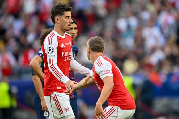 SOCCER - UEFA CL, PSG vs Arsenal BUDAPEST,HUNGARY,30.MAY.26 - SOCCER - UEFA Champions League, final, Paris Saint-Germain vs Arsenal FC. Image shows the rejoicing of Kai Havertz and Leandro Trossard (Arsenal).  GEPAxpictures xAvnixRetkoceri