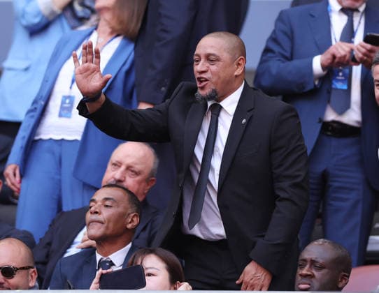 Budapest, Hungary, 30th May 2026. Former player Roberto Carlos during the Paris Saint Germain vs Arsenal UEFA Champions League Final match at Puskas Arena, Budapest. Picture credit should read: David Klein Sportimage EDITORIAL USE ONLY. No use with unauthorised audio, video, data, fixture lists, club league logos or live services. Online in-match use limited to 120 images, no video emulation. No use in betting, games or single club league player publications. SPI_073_DK_PSG_Arsenal SPI-4828-0072