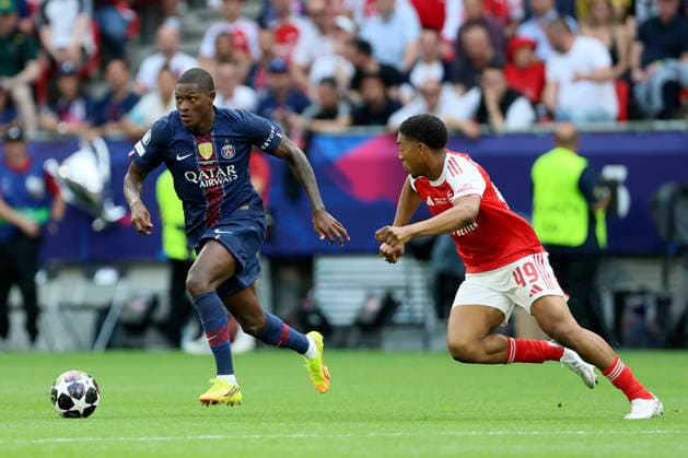 Paris Saint-Germain v Arsenal FC - UEFA Champions League Final 2026 Ousmane Dembele of Paris Saint-Germain and Myles Lewis-Skelly of Arsenal challenge during the UEFA Champions League Final 2026 match between Paris Saint-Germain and Arsenal FC at Puskas Arena on May 30, 2026 in Budapest, Hungary. WARNING! This Photograph May Only Be Used For Newspaper And Or Magazine Editorial Purposes. May Not Be Used For Publications Involving 1 player, 1 Club Or 1 Competition Without Written Authorisation From Football DataCo Ltd. For Any Queries, Please Contact Football DataCo Ltd on +44 (0) 207 864 9121 Budapest Puskas Arena Hungary Hungary Copyright: xAllstarxPicturexLibraryxLtdx