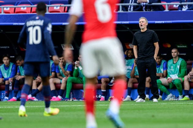 260530 Coach Luis Enrique of Paris Saint Germain during the UEFA Champions League final match between Paris Saint Germain and Arsenal on May 30, 2026 in Budapest Photo Maxim Thore BILDBYRAN kod MT MT1056 fotboll football soccer fotball uefa champions league champions league paris saint germain arsenal bbeng  Copyright: MAXIMxTHORE BB260530MT075