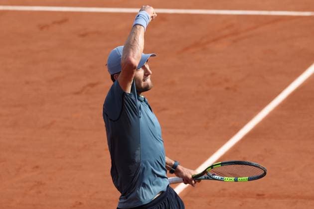 Belgian Raphael Collignon celebrates at 3-3 in the second set, during a third round match between Italian Arnaldi and Belgian Collignon, in the men s singles at the Roland Garros French Open tennis tournament, in Paris, France, Saturday 30 May 2026. This year s tournament takes place from 18 May to 07 June. VIRGINIExLEFOUR  x175474830x