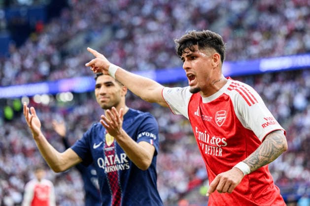 260530 Piero Hincapie of Arsenal during the UEFA Champions League final match between Paris Saint Germain and Arsenal on May 30, 2026 in Budapest Photo Maxim Thore BILDBYRAN kod MT MT1056 fotboll football soccer fotball uefa champions league champions league paris saint germain arsenal bbeng  Copyright: MAXIMxTHORE BB260530MT086