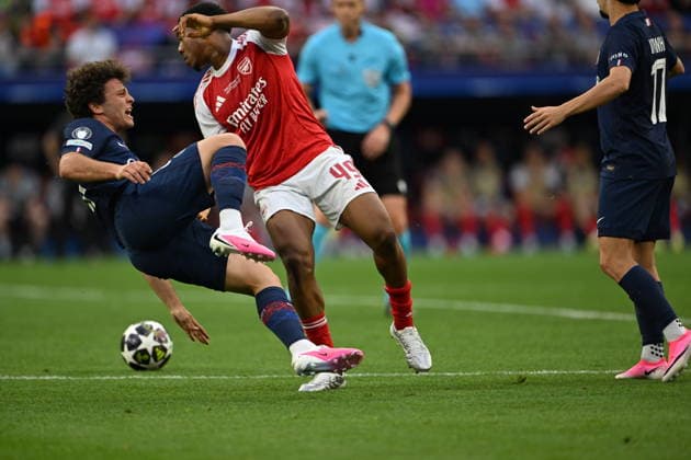 Paris Saint-Germain v Arsenal - UEFA Champions League final BUDAPEST, HUNGARY - MAY 30: Myles Lewis-Skelly (49) of Arsenal in action during the UEFA Champions League final match between Paris Saint-Germain (PSG) and Arsenal at Puskas Arena in Budapest, Hungary, on May 30, 2026. Halil Sagirkaya Anadolu Budapest Hungary. Editorial use only. Please get in touch for any other usage.  Copyright: x2026xAnadoluxHalilxSagirkayax
