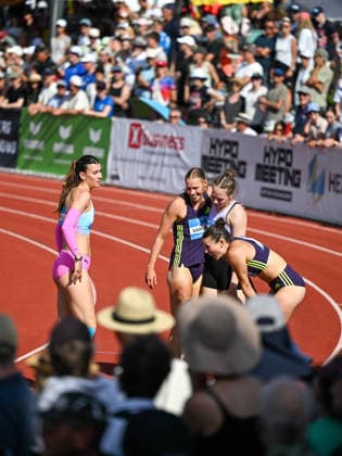ATHLETICS - Hypomeeting Goetzis 2026 GOETZIS,AUSTRIA,30.MAY.26 - ATHLETICS - World Athletics Combined Events Tour, Hypomeeting, heptathlon, 200m. Image shows Sandrina Sprengel (GER), Saga Vanninen, Enni Virjonen (FIN) and Vanessa Grimm (GER).  GEPAxpictures xOliverxLerch