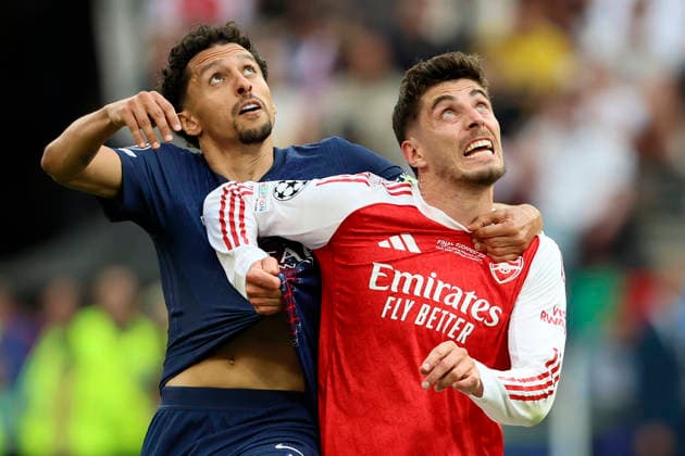Paris Saint-Germain v Arsenal FC - UEFA Champions League Final 2026 Marquinhos of Paris Saint-Germain and Kai Havertz of Arsenal challenge during the UEFA Champions League Final 2026 match between Paris Saint-Germain and Arsenal FC at Puskas Arena on May 30, 2026 in Budapest, Hungary. WARNING! This Photograph May Only Be Used For Newspaper And Or Magazine Editorial Purposes. May Not Be Used For Publications Involving 1 player, 1 Club Or 1 Competition Without Written Authorisation From Football DataCo Ltd. For Any Queries, Please Contact Football DataCo Ltd on +44 (0) 207 864 9121 Budapest Puskas Arena Hungary Hungary Copyright: xAllstarxPicturexLibraryxLtdx