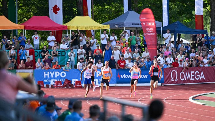 ATHLETICS - Hypomeeting Goetzis 2026 GOETZIS,AUSTRIA,30.MAY.26 - ATHLETICS - World Athletics Combined Events Tour, Hypomeeting, decathlon, 400m. Image shows Hakim McMorris (USA), Harrison Williams (USA), Simon Ehammer (SUI) and Jeff Tesselar (NED).  GEPAxpictures xOliverxLerch