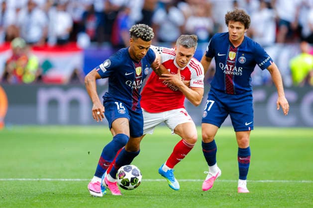 UEFA Champions League Final 2026 Paris Saint Germain Arsenal Budapest, Hungary 20260530 Paris Saint Germains Desire Doue, Arsenals Leandro Trossard and Paris Saint Germains Joao Neves during the Champions League final football match between Paris Saint Germain and Arsenal at Puskas Arena Photo Svein Ove Ekornesvag NTB Budapest Hungary EDITORIAL USE ONLY RESTRICTED USE FOR BETTING COMPANIES  Copyright: xSveinxOvexEkornesvagx xNTBx